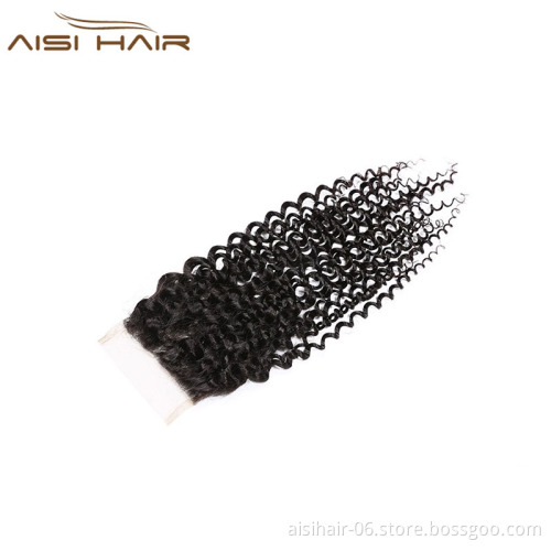 Brazilian Afro Curly 4*4 Lace Closure Human Hair Human Hair Extensions Natural Color Human Hair